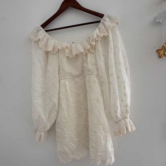 Ivory balloon sleeve off shoulder dress Amable by Mable | boho whimsical dress - Picture 8 of 9